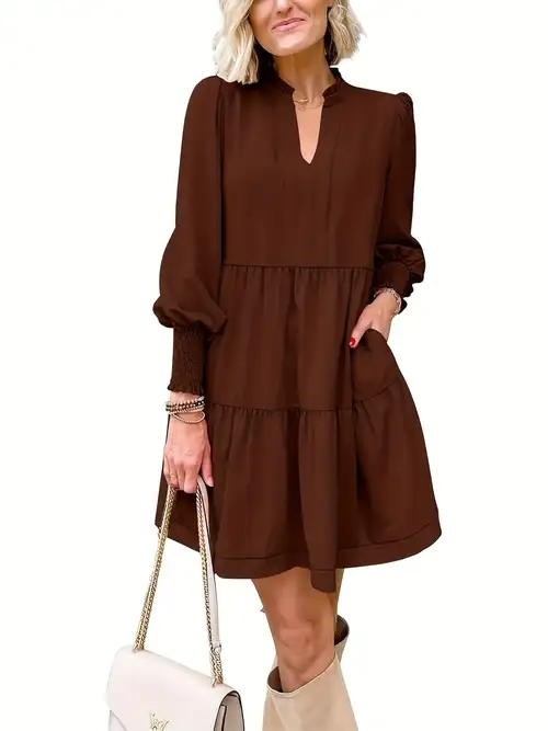 women's fall ruffle tunic dress long sleeve v neck loose tiered casual dresses | Today's Deals | Temu women's fall ruffle tunic dress long sleeve v neck loose tiered casual dresses | Today's Deals | Temu