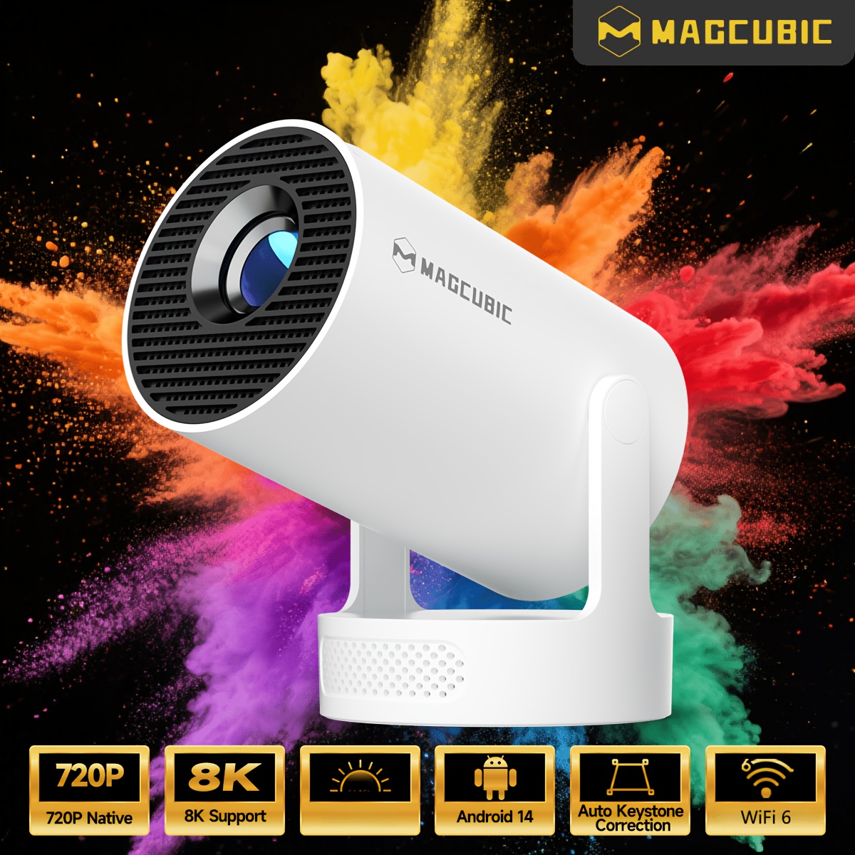 Magcubic 14 Projector Hy300pro+ 180° Flexible Rotating Projector Local 720p Support 8k H726 Processor 330ansi With Auto Keystone Correction Portable Video Projector
