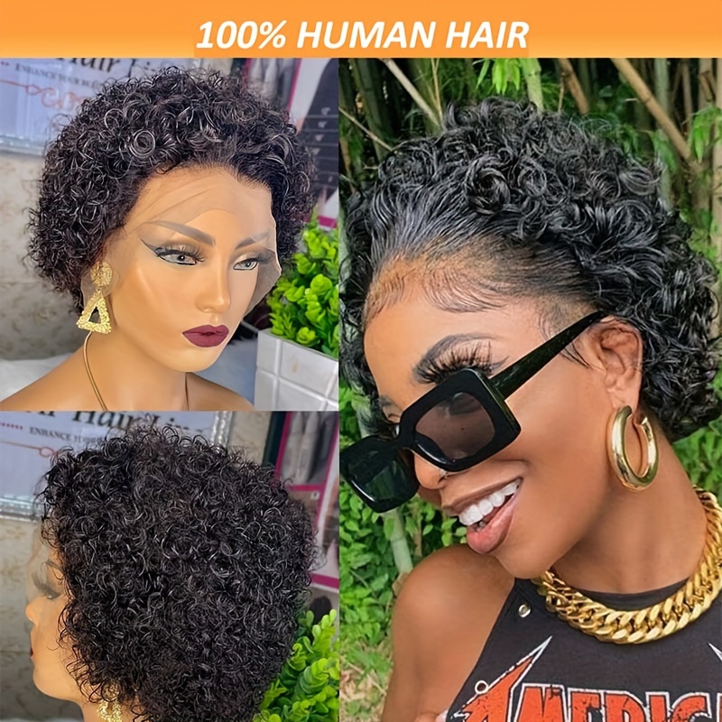 

13x1 Lace 130% Density Pre Plucked Short Curly Human Hair Wigs Pixie Cut Bob Glueless Wigs Front For With Baby Hair