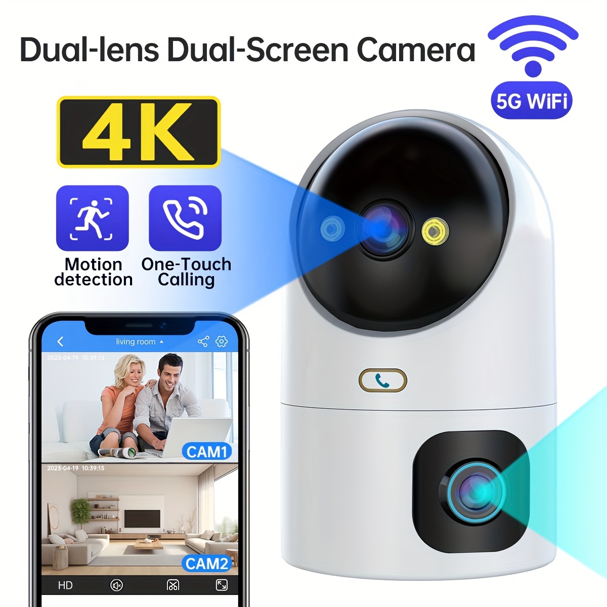 

4k Ptz Wireless Network Camera 5g Wifi 1 Machine Dual-lens Dual-screen Camera Automatic Tracking Baby -color Night Vision Voice Call Motion Detection Voice Warning Monitor Street Security Camera