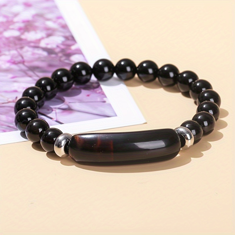 

Natural Black Agate Stone Hand-made Round Beads Bracelet Ladies Fashion Bracelet Clothing Accessories Gift For Friends