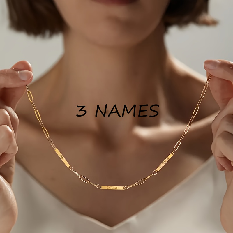TEMU Personalized Name Necklace For Women - 1 Plated Stainless Steel Multi-name With Lettering (add/remove Names), Elegant Nameplate Pendant For