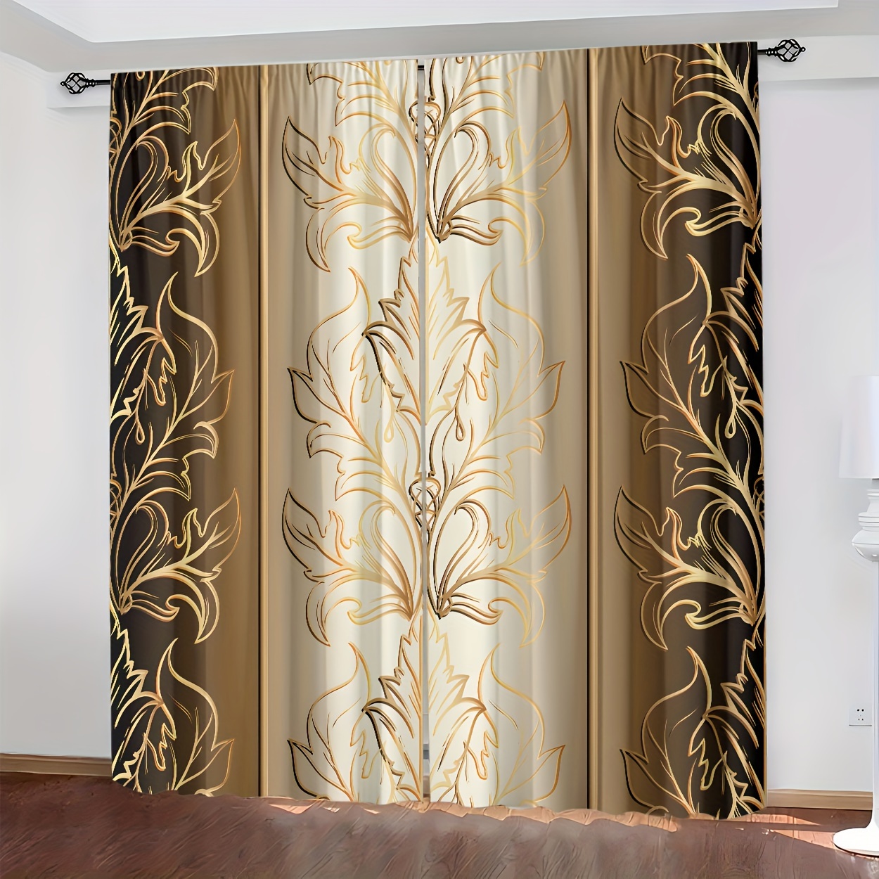 

2pcs, Polyester Material, Hd Digital Printing Retro Pattern Print, Light Filtering Curtain, Suitable For Bedroom, Living Room, Office And Home Decoration, Pole , Suitable For Pole Insertion