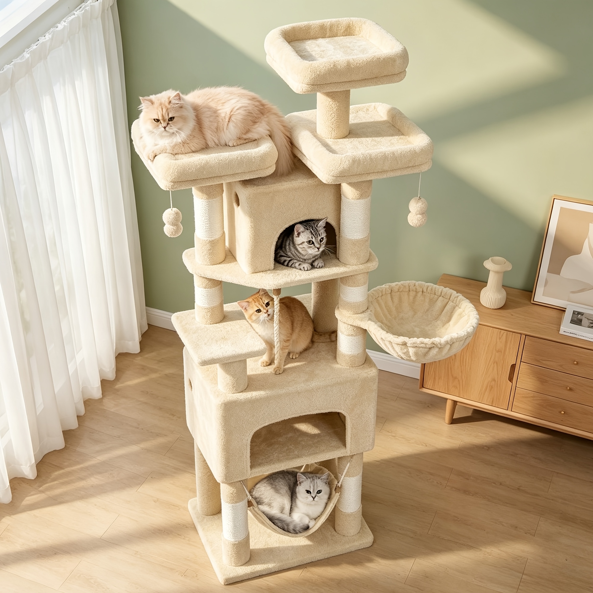 178cm Large Indoor Cat Tree, -layer Cat Climbing Post, 7 Thickened Sisal Posts, 3 Platforms For Cats To Rest, Nests, Soft And Cute , Cat Climbing Post That Can 6-