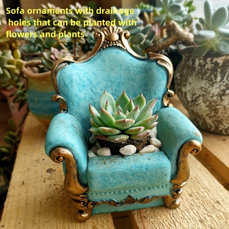 

Resin Sofa Shaped Succulent Planter With Drainage Hole For Garden, Lawn, Balcony, Outdoor Patio Decor - Square Shape Resin Pot For Succulent Planting