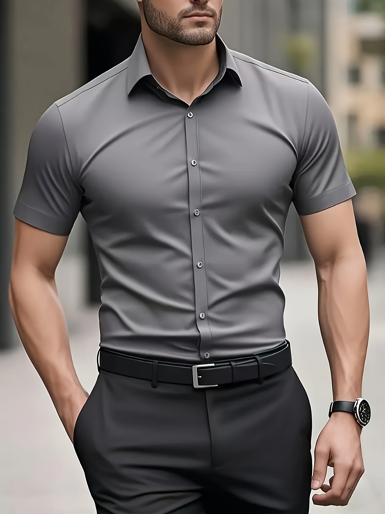 camisa manga corta ajustada hombre cuello botones Temu Guatemala