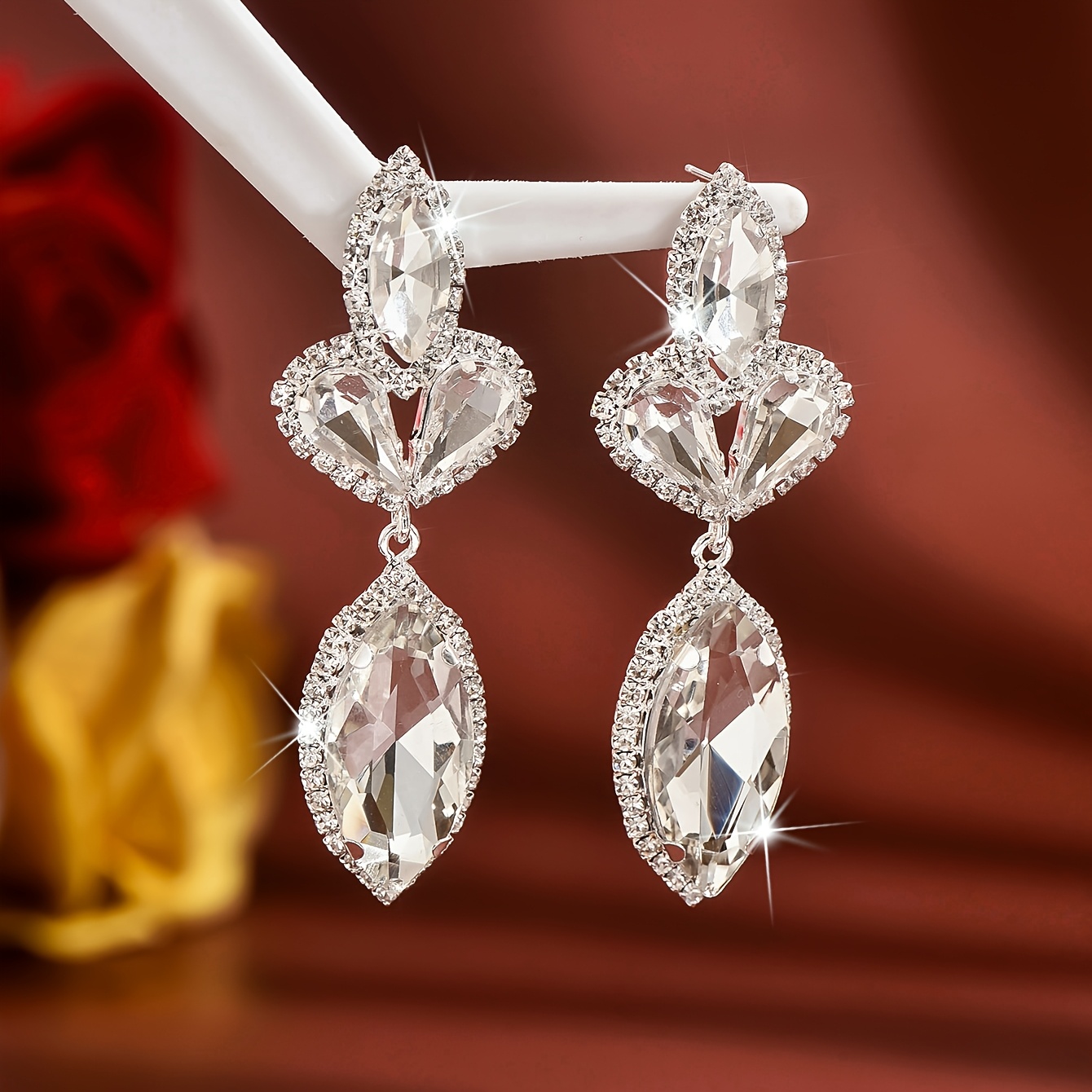 Shiny Multi-Layer White Water Drop Earrings, Elegant
