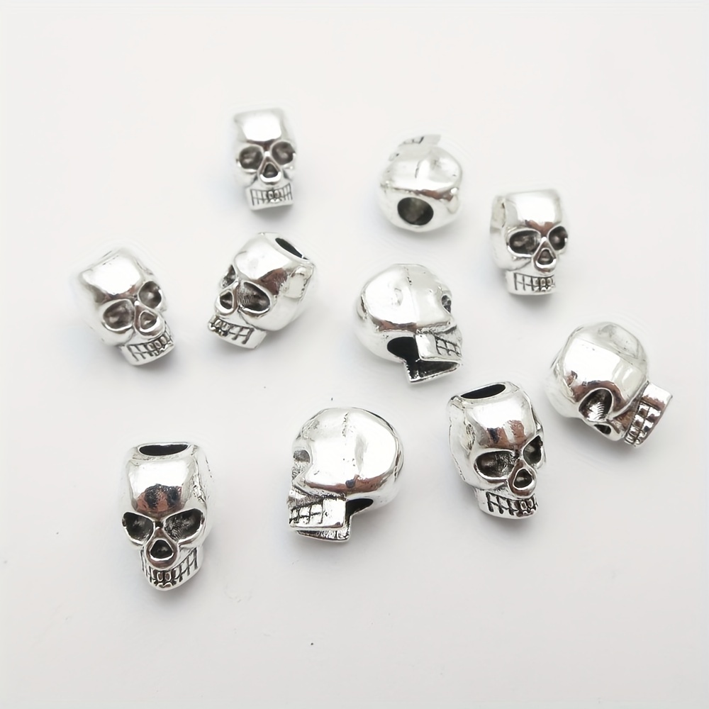 20pcs pack vintage silvery alloy skull head big hole beard hair dreadlock male loose beads vertical hole metal space beads diy jewelry findings details 4