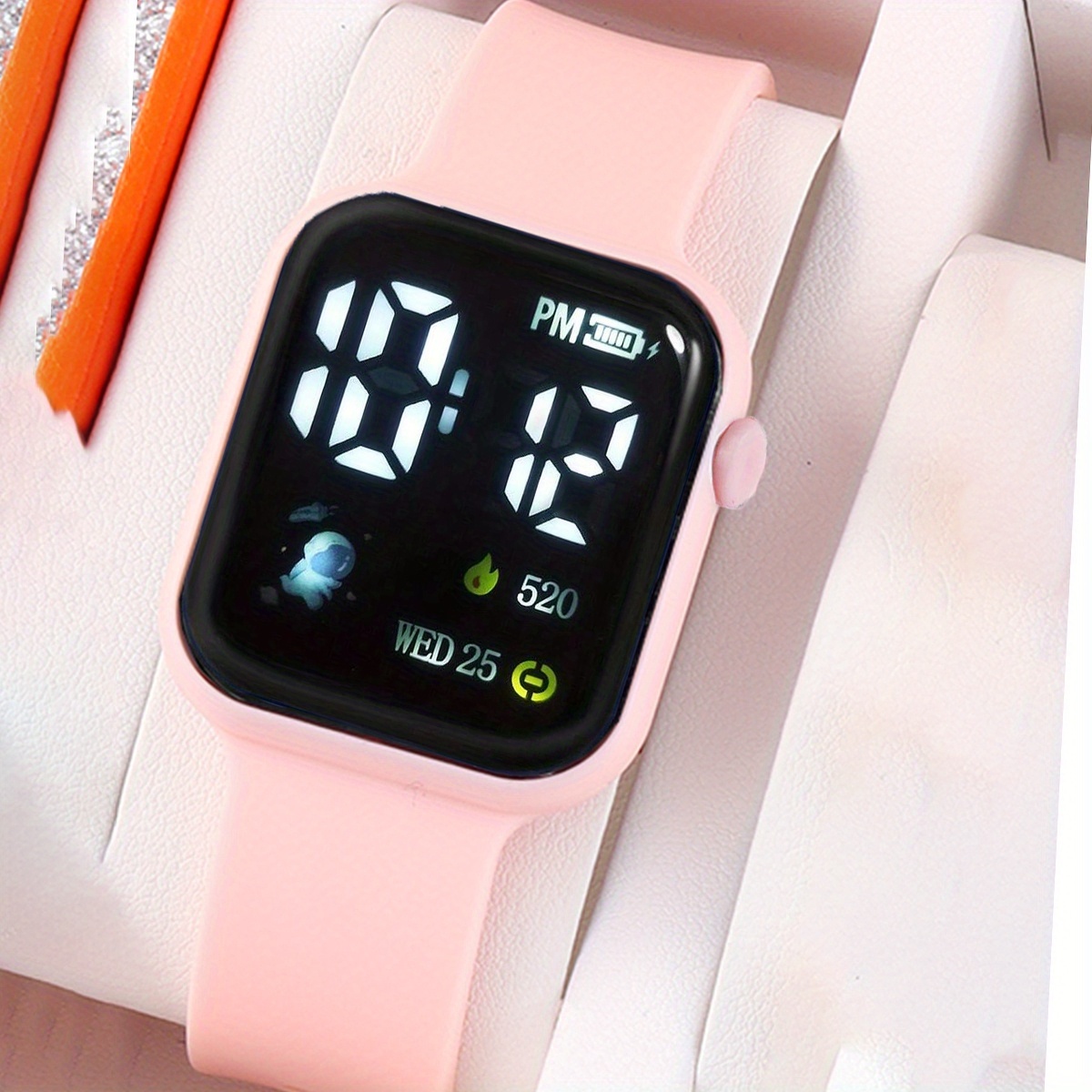 A 6pcs Set of Watches Featuring Cute Cartoon Designs, Pink Astronaut Digital Watches, And Heart Jewelry Sets, Equipped with Flashing LED Lights Suitable for Everyday Wear, Holidays, Sports Bands, Travel Running, And Birthday Gifts