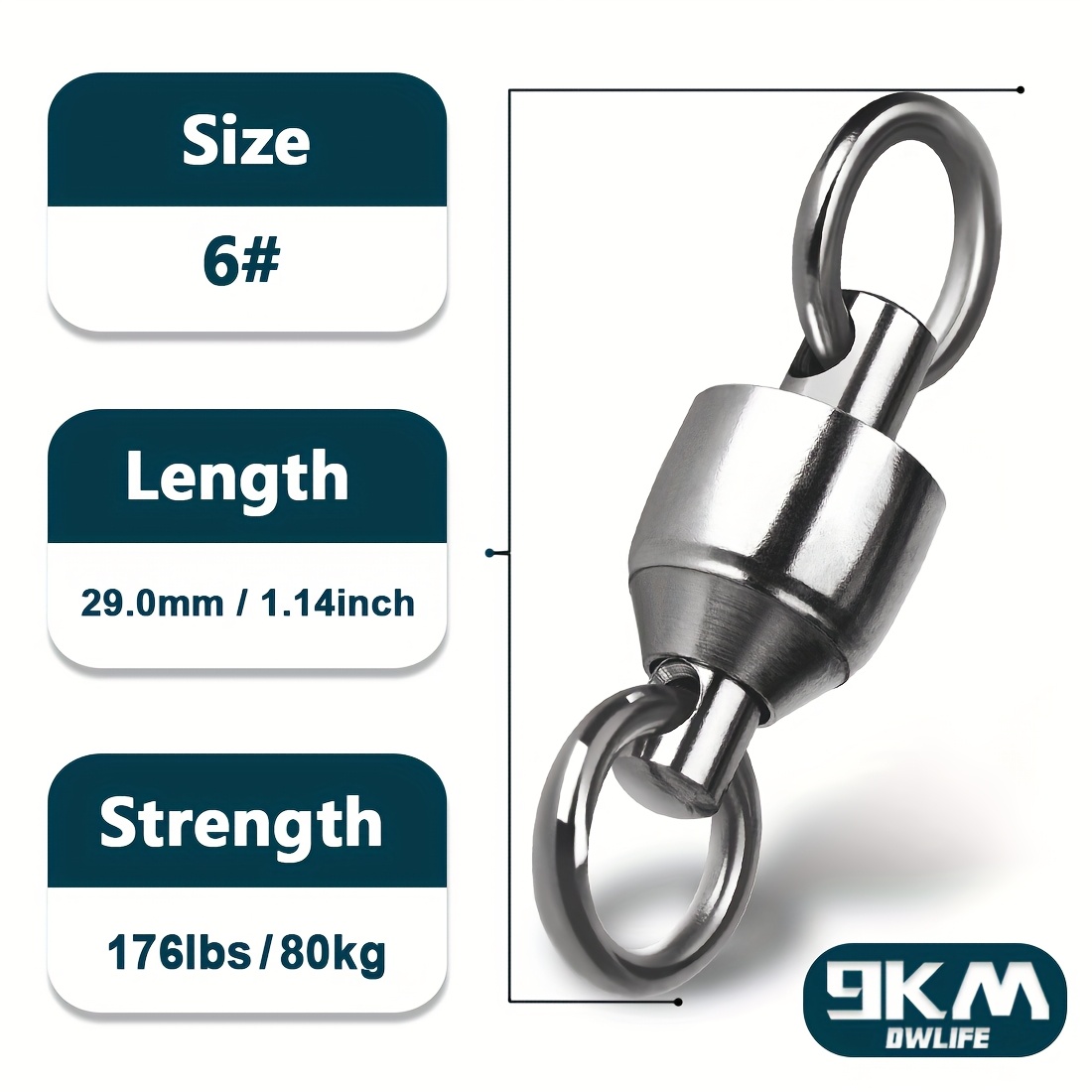 Image of 9km 10pcs Ball Bearing Fishing Swivels Solid Ring Stainless Steel Heavy Duty Sea Fishing Freshwater Saltwater