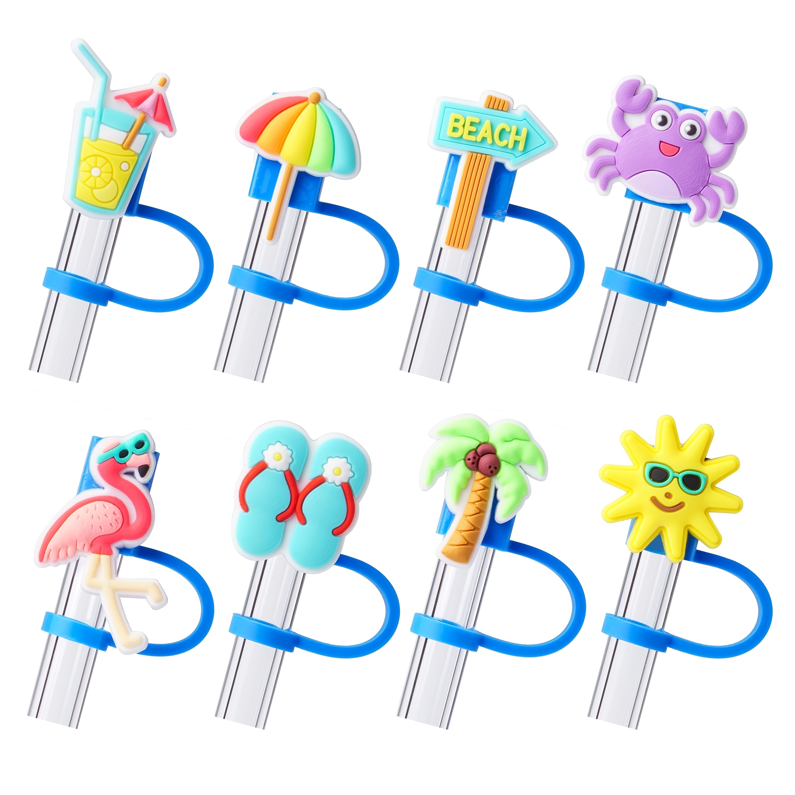 TEMU 8pcs Summer Straw Cover For Cup 40oz/30oz Tumbler, 10mm Reusable Cute Drinking Straw Topper Accessories, Portable Protector Plugs Decorations