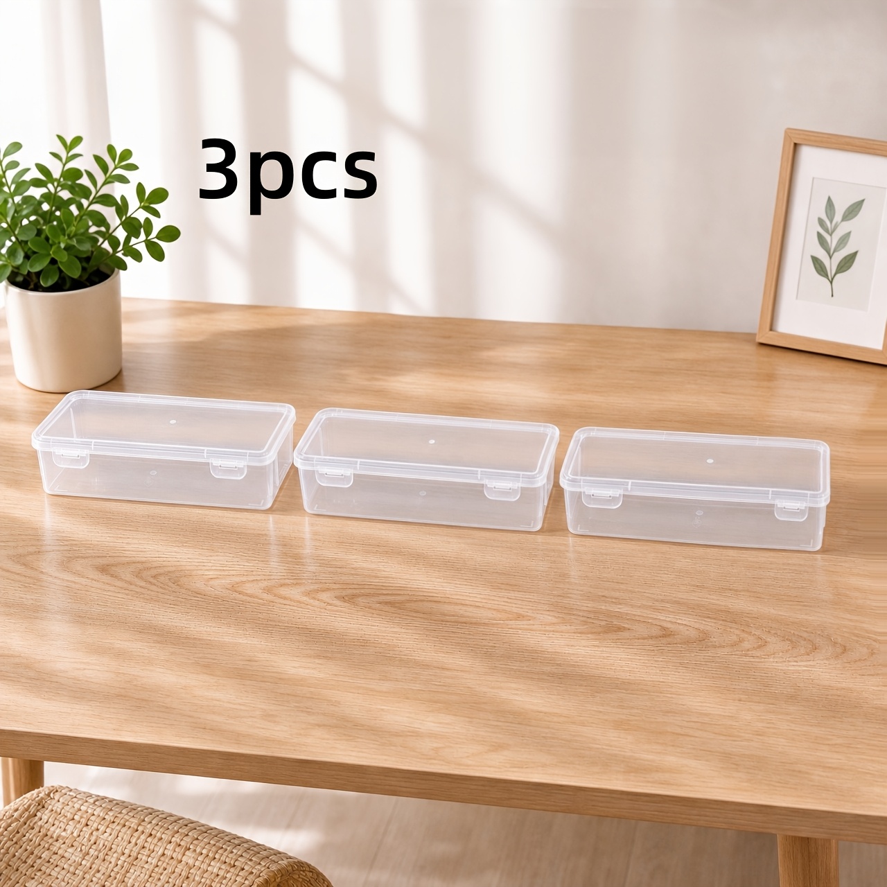 TEMU Juego de 3 cajas de almacenamiento grandes transparentes con . Material de plástico PP duradero, moderno y fácil. Organización de escritorio de