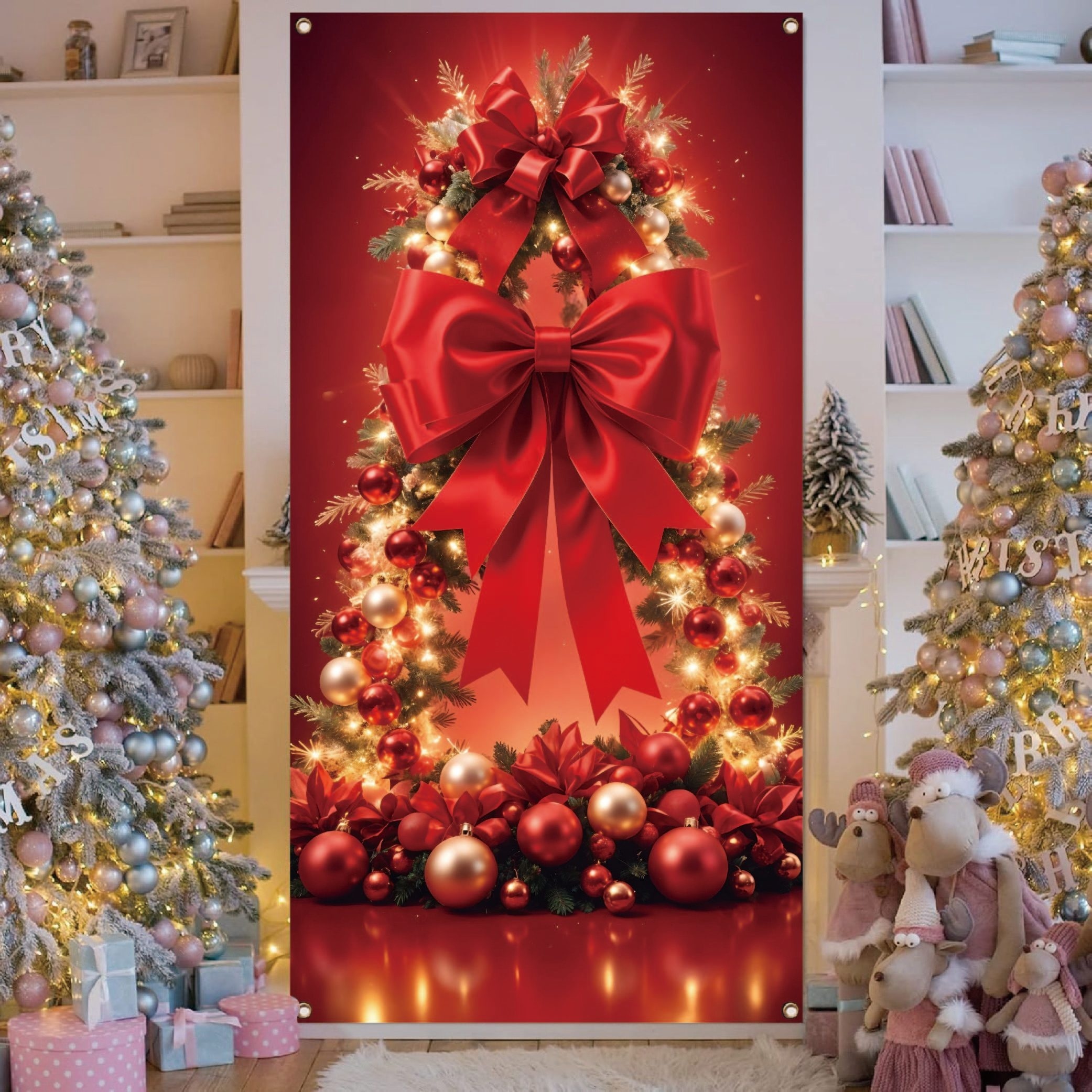 

Red Bow Christmas - Polyester, / Decor, 35.4x70.8
