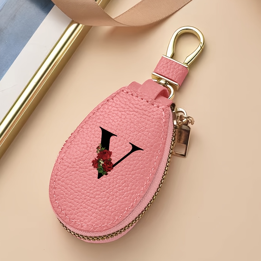 TEMU Organizador de llaves texturizado con diseño de rosa "Easy", material premium, estampado de personalizado, cierre de cremallera con diseño