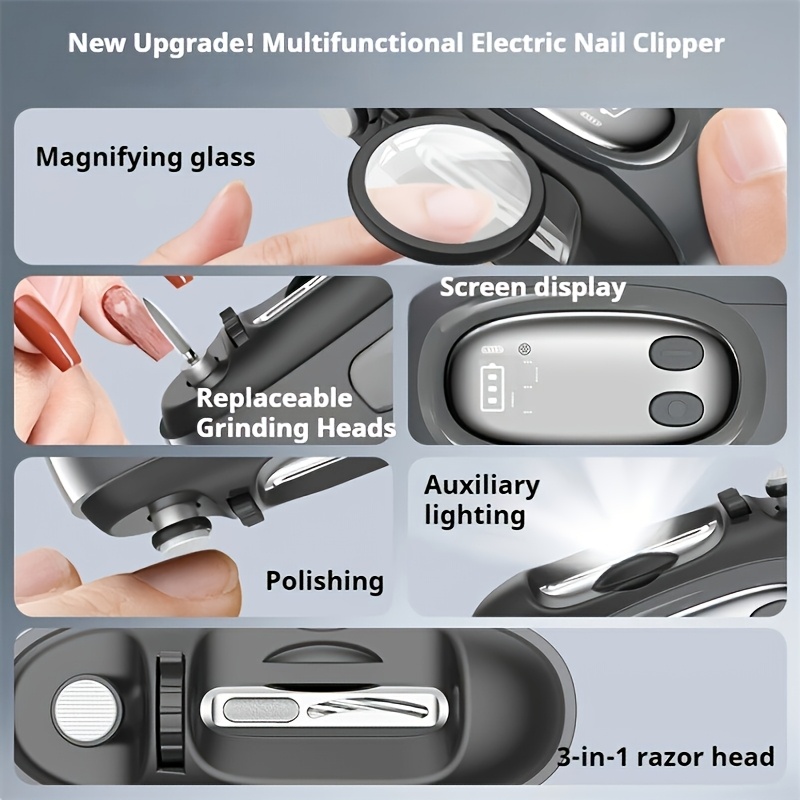 Electric Nail Clipper 3-in-1 Automatic Trimmer with Magnifying Glass