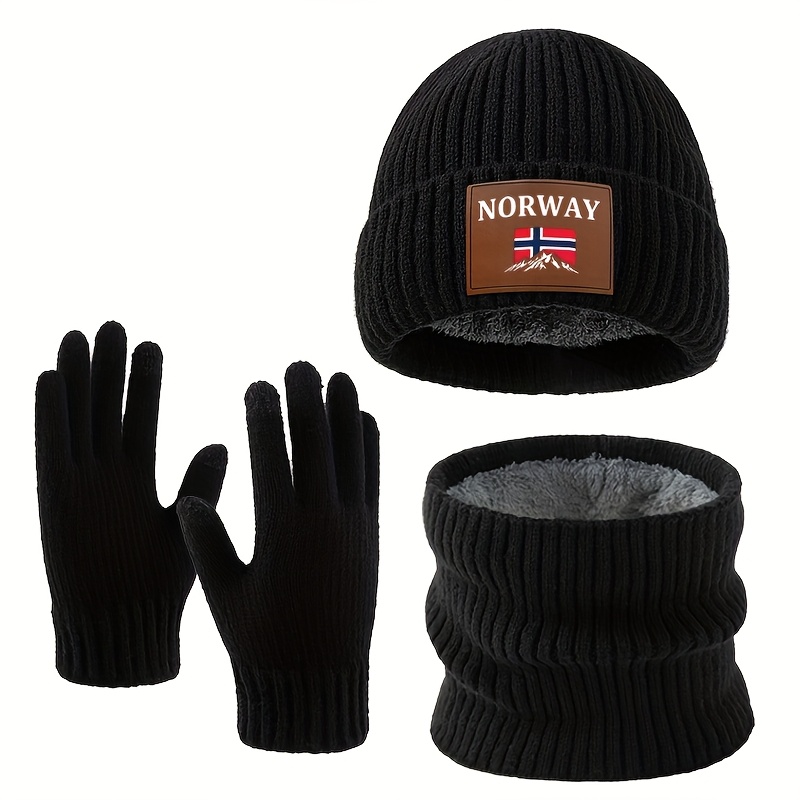 TEMU Affordable Winter Warm Hat Scarf Gloves 3pcs Set, Norway Hat Scarf Gloves Mixed Set, Fashionable And Versatile Warm Set, Outdoor Leisure Ski Hat