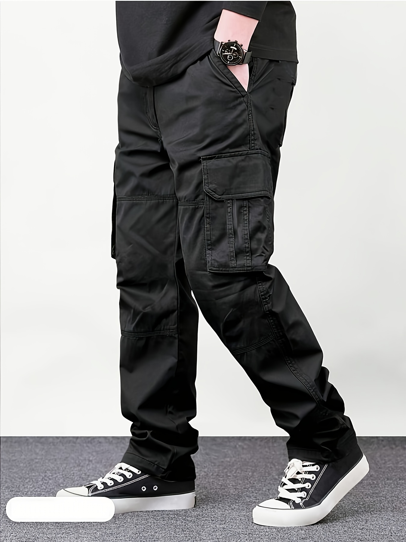 mens straight leg cargo pants with multiple pockets olive green drawstring waist comfortable casual outdoor trousers for     wear non stretch fabric regular   for weekend   outdoor pants straightleg pants functional pockets jeans men casual attire versatile clothing casual outfit fivebarrel fabric split up pants   waisted eas Product details 2