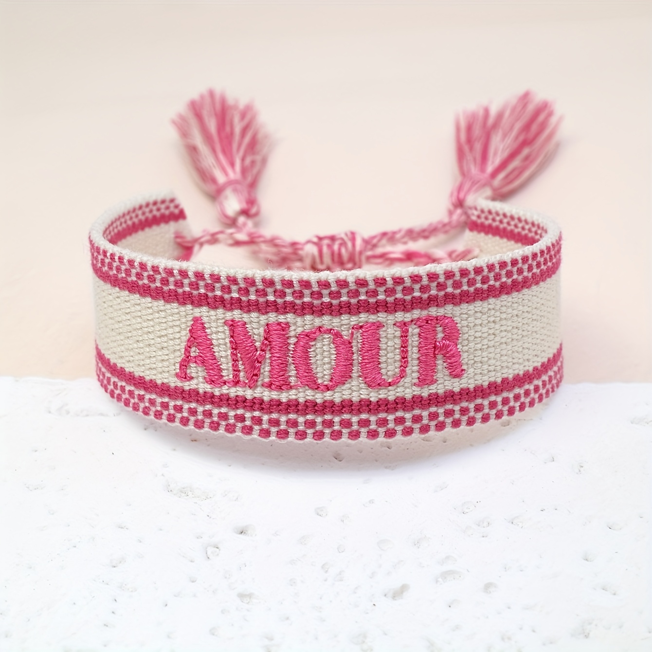 Handcrafted Vintage-Style Bracelet with Embroidered 'AMOUR'