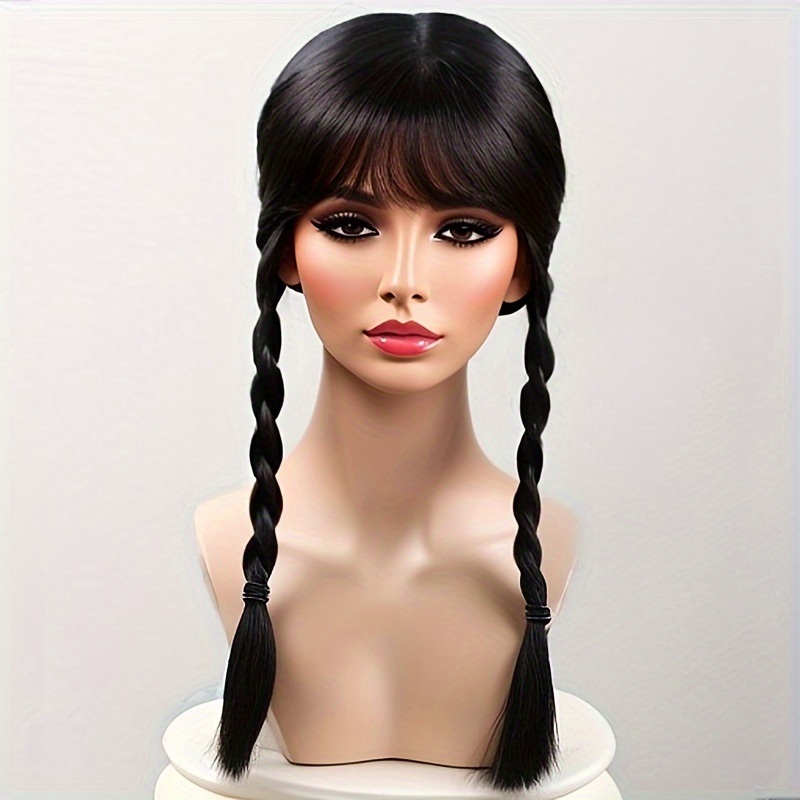 

Synthetic Wig Black Double Ponytail Wig Full Head Cover Wig For Women Men Halloween Cosplay Wig