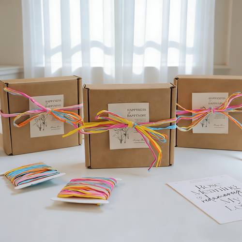 regenbogenfarbene bastfaserschnur aus rafiapapier im ins-stil, geschenkbox-dekoschnur, geschenkverpackungs-raffia-band