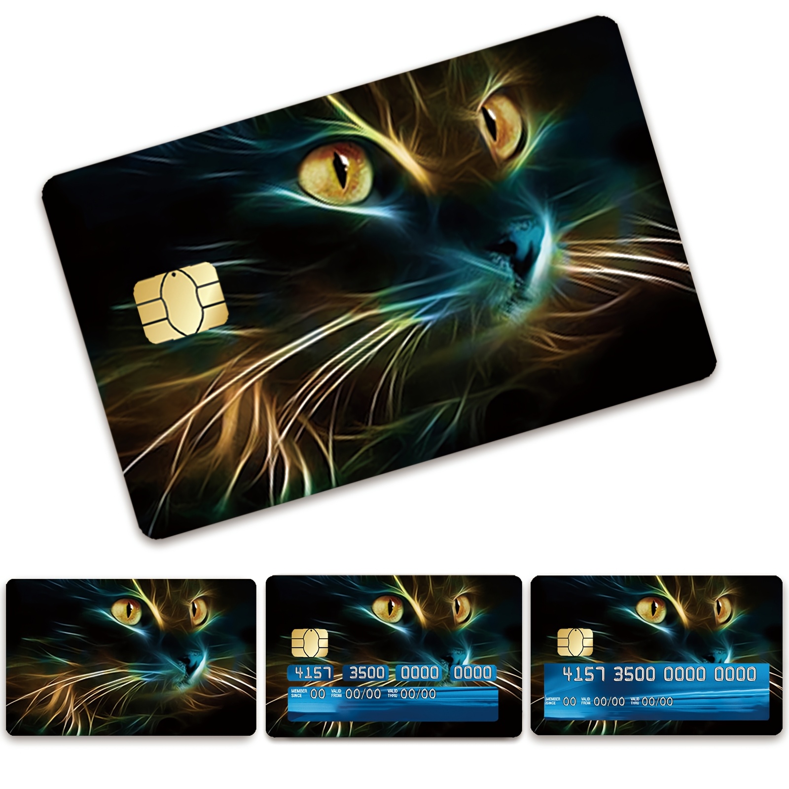 

4pcs Cute Cat-themed Pvc Credit Card Skins, Anti-fingerprint And -resistant, Ultra-thin, Waterproof, Adhesive Card Covers For Credit Cards