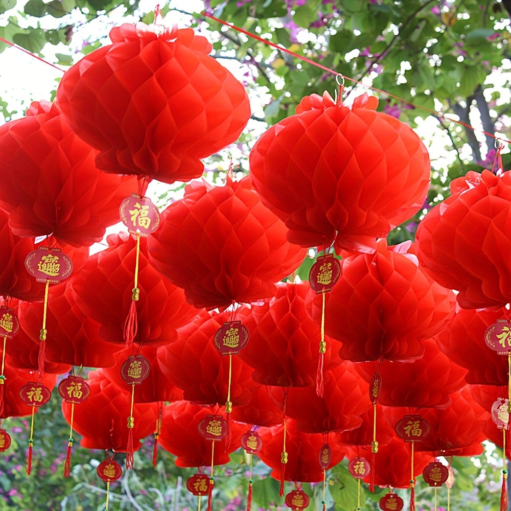 

40pcs Red Chinese Paper Lanterns - Perfect For New Year, Spring Festival & Wedding Decorations, No Power Needed