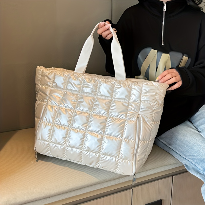 

Chic Large Capacity Women's Tote Bag - Quilted Design With Zip Closure, Multi-functional Layered Storage For Daily Use & Travel, In /grey/white/green/blue/black