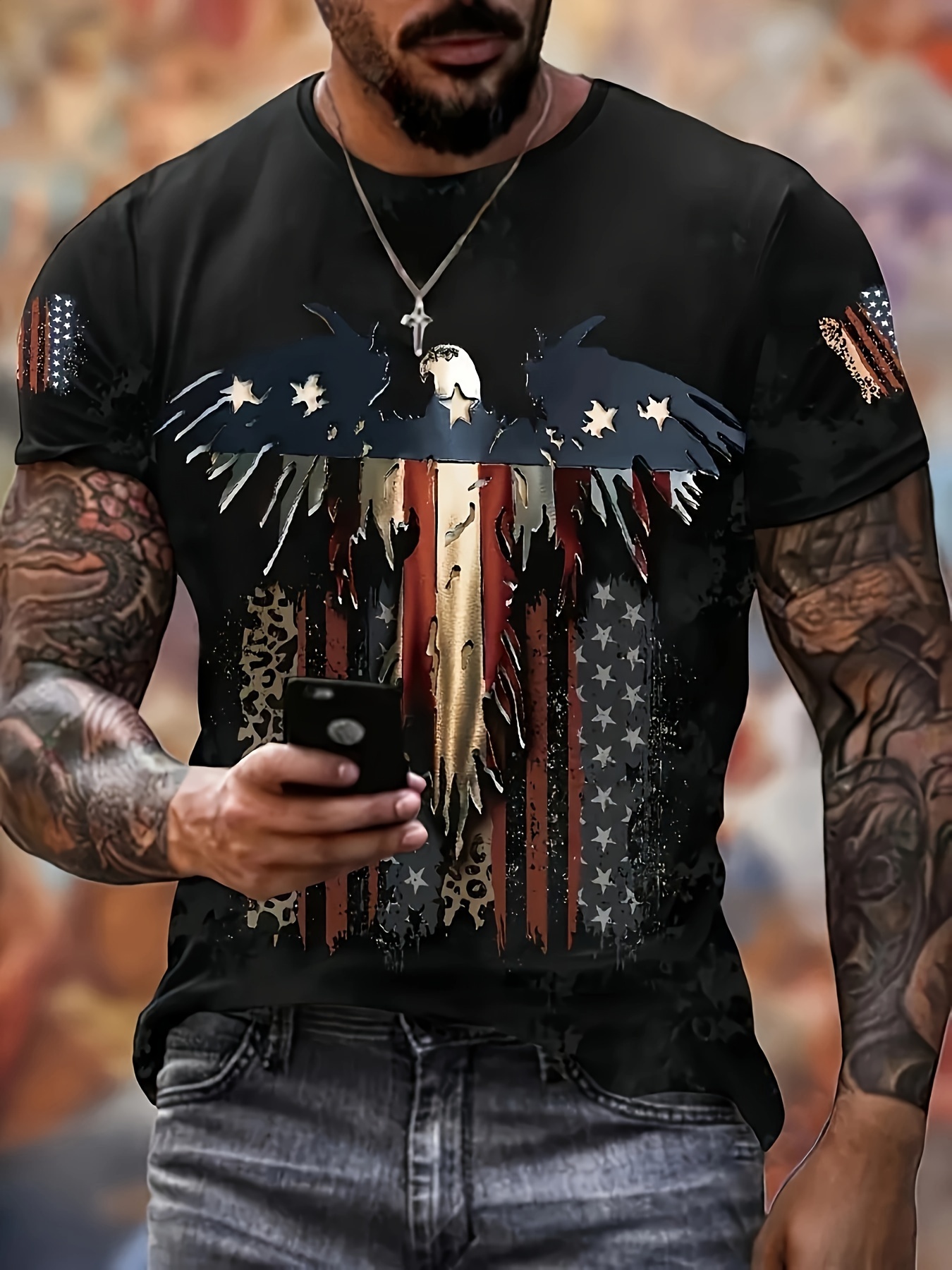 Jamgty USA American Flag Patriotic Shirts Men's Casual Short Sleeve Round  Neck T Shirt Distressed Star Stripes Graphic Shirts at  Men's  Clothing store