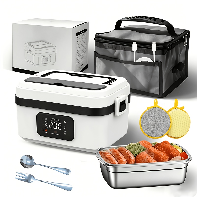 TEMU Portable Rechargeable Heated Lunch Box, Insulated Lunch Container, 8000mah Battery-powered Food Warmer, 60w Fast Heating, 33.81oz Leak-proof