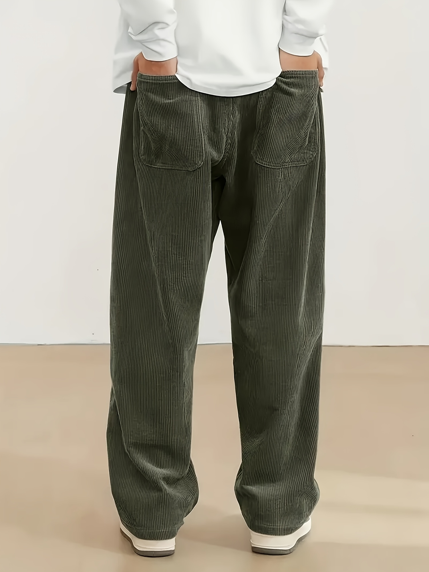 Men's Solid Color Casual Vintage Style Loose Corduroy Trousers