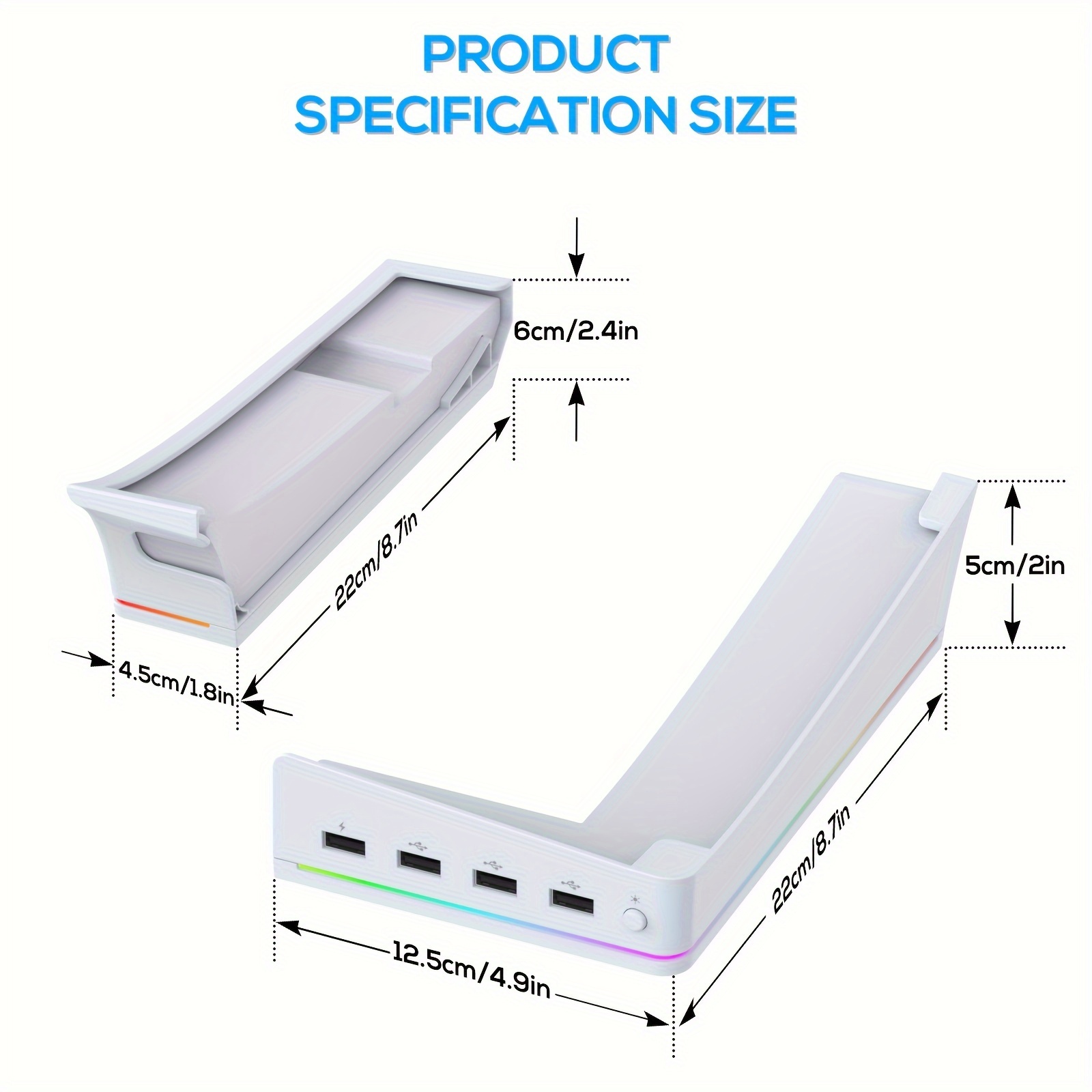 TEMU Rgb Horizontal Stand For Ps5 Slim Console With 4 Usb Hubs, Base Holder Accessories With 14 Lighting & Fast Charging Port For Ps5 Controller,