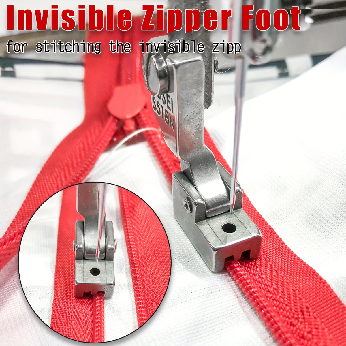 

1pc Invisible Zipper Foot Attachment For Industrial Sewing Machines, Steel Presser Foot With Adjustable Guide - Silvery Gray, Sewing Accessory For & Knitting Projects