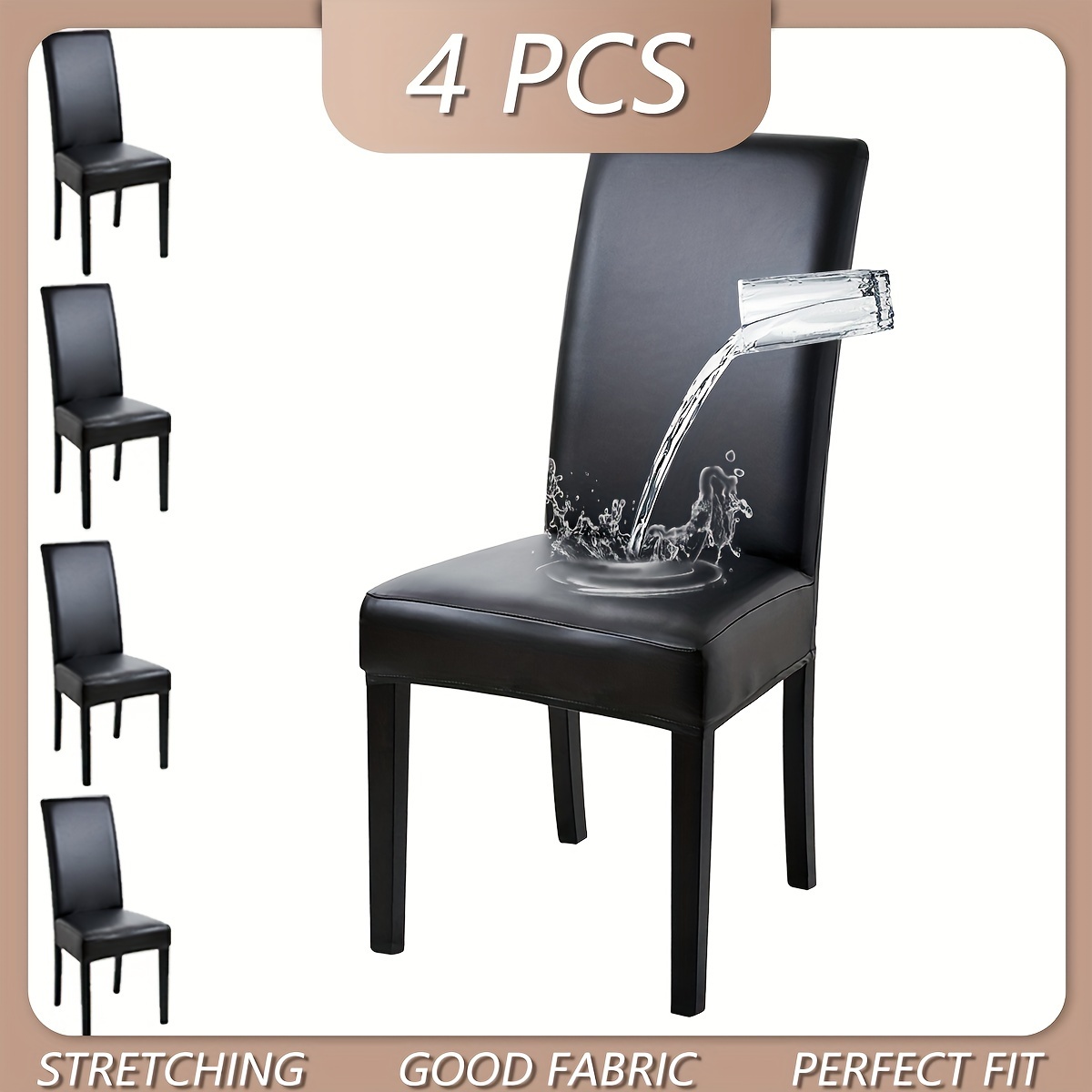 

4/6pcs Solid Color Pu Waterproof Chair Cover, Suitable For Chair Cover, Anti-slip, Dust-proof, Decoration And