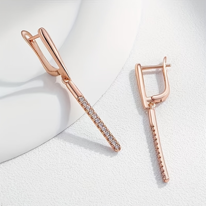 Women's Luxurious Oblong Drop Earrings with Micro-Pave White Synthetic Zirconia