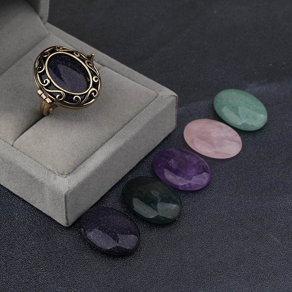 

6-piece Vintage Luxury Natural Stone Ring Set - Adjustable Open Design With Pink & Amethyst Stones, Perfect For Everyday Wear & Special Occasions - Elegant Accessory For Couples Elegant Jewelry Set