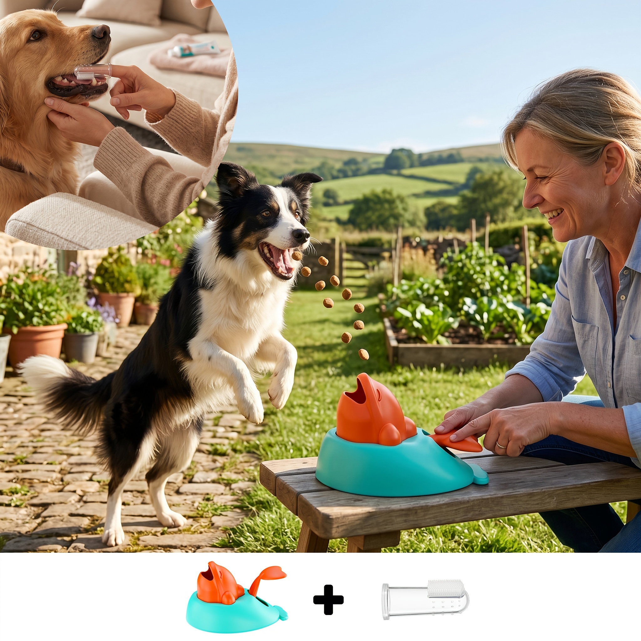 2pcs Set: 1 Feeder+ 1 Dental Cleaner, Interactive Dog Toy With Treat Dispenser, Slow Feeder Puzzle For Boredom Relief, Teeth Cleaning Tool For