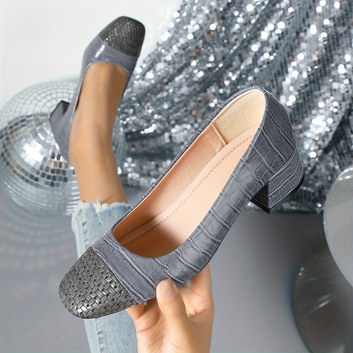 TEMU Vintage Women'-toe Shoes With Chunky Heels, Soft Split, Fashionable And Versatile, Comfortable For Weddings And Shopping, Suitable For , Women