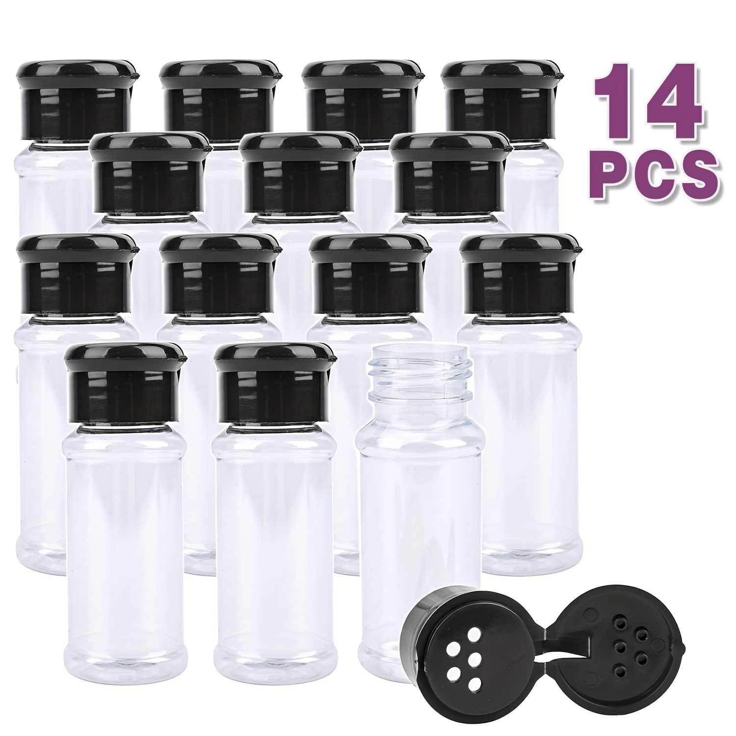 14pcs Empty Plastic Spice Bottles Set For Storing Barbecue Seasoning Salt Pepper And More Black