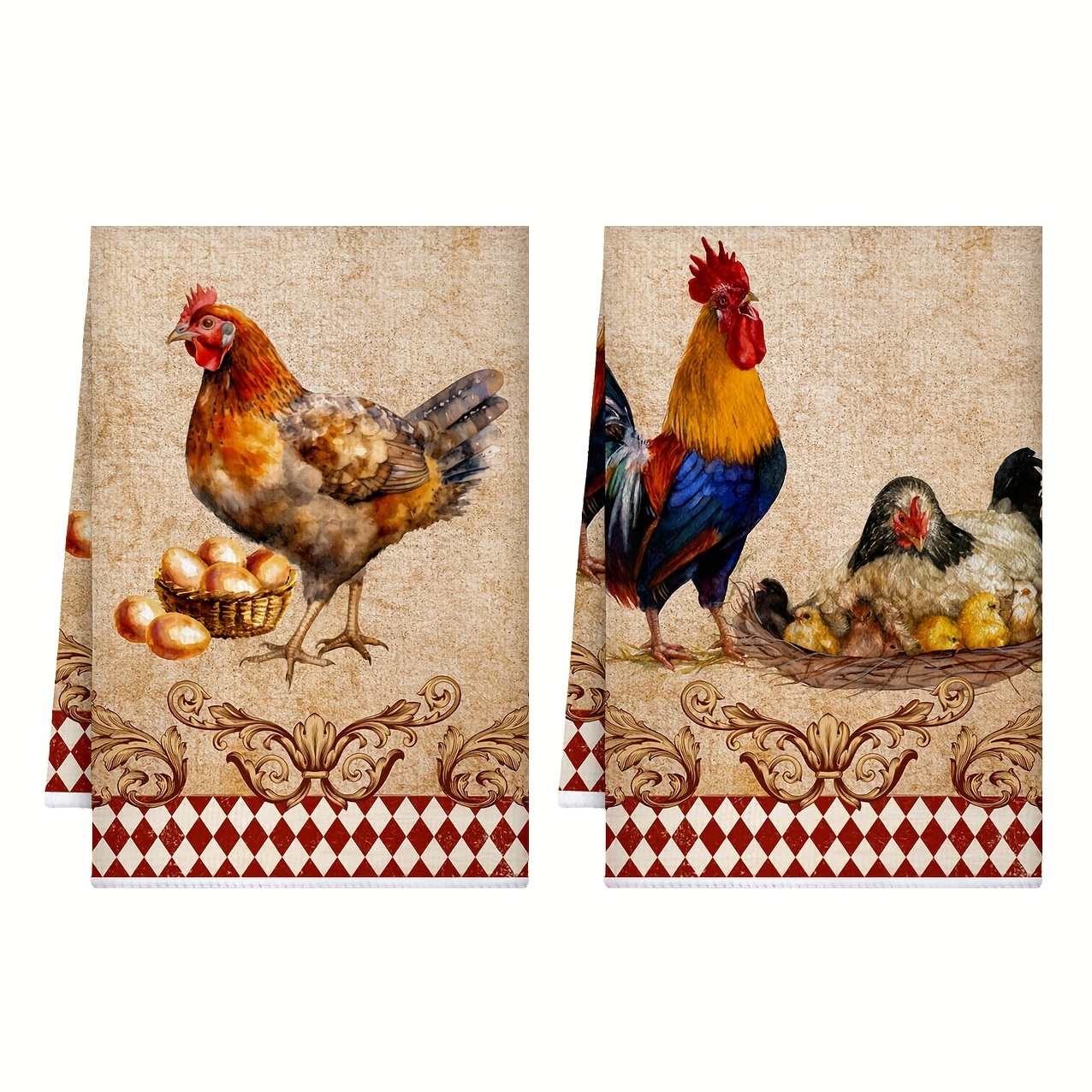 

2pcs, Hand Towels, Farmhouse Rustic Style Dish Towels, Rooster Eggs Printed Kitchen Towels, Farmhouse Vintage Decorative Scouring Pad, Kitchen Decorations, Cleaning Stuff
