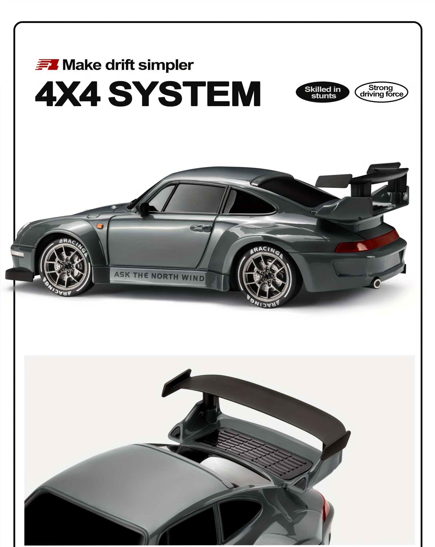 1 24 scale 4wd rc drift car with 2 4ghz   of reaching   up to 20km h this high   vehicle     with drift tires   and led lights and   two batteries its an ideal birthday or holiday gift for children aged 6 and above details 6
