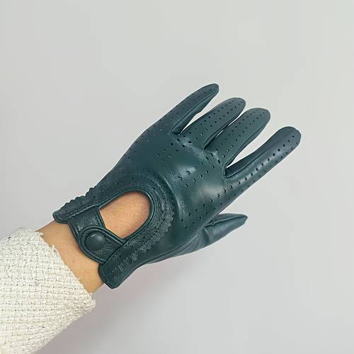guantes de cuero para mujer - verano otoño, para conducir, ciclismo, motocicleta retro, transpirables, con perforaciones, capa superior de piel de