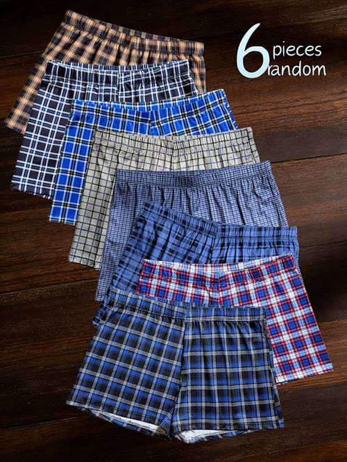 6 pc mens plaid boxer briefs soft and comfortable easy and stylish suitable for daily leisure or going out