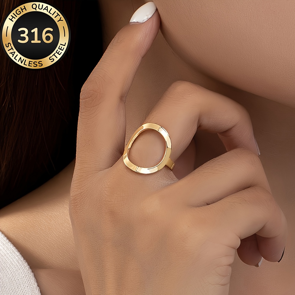 TEMU Anillo abierto dorado de acero inoxidable de calidad, hipoalergénico, antideslustre, elegante, ideal para uso diario o fiestas, anillo de moda