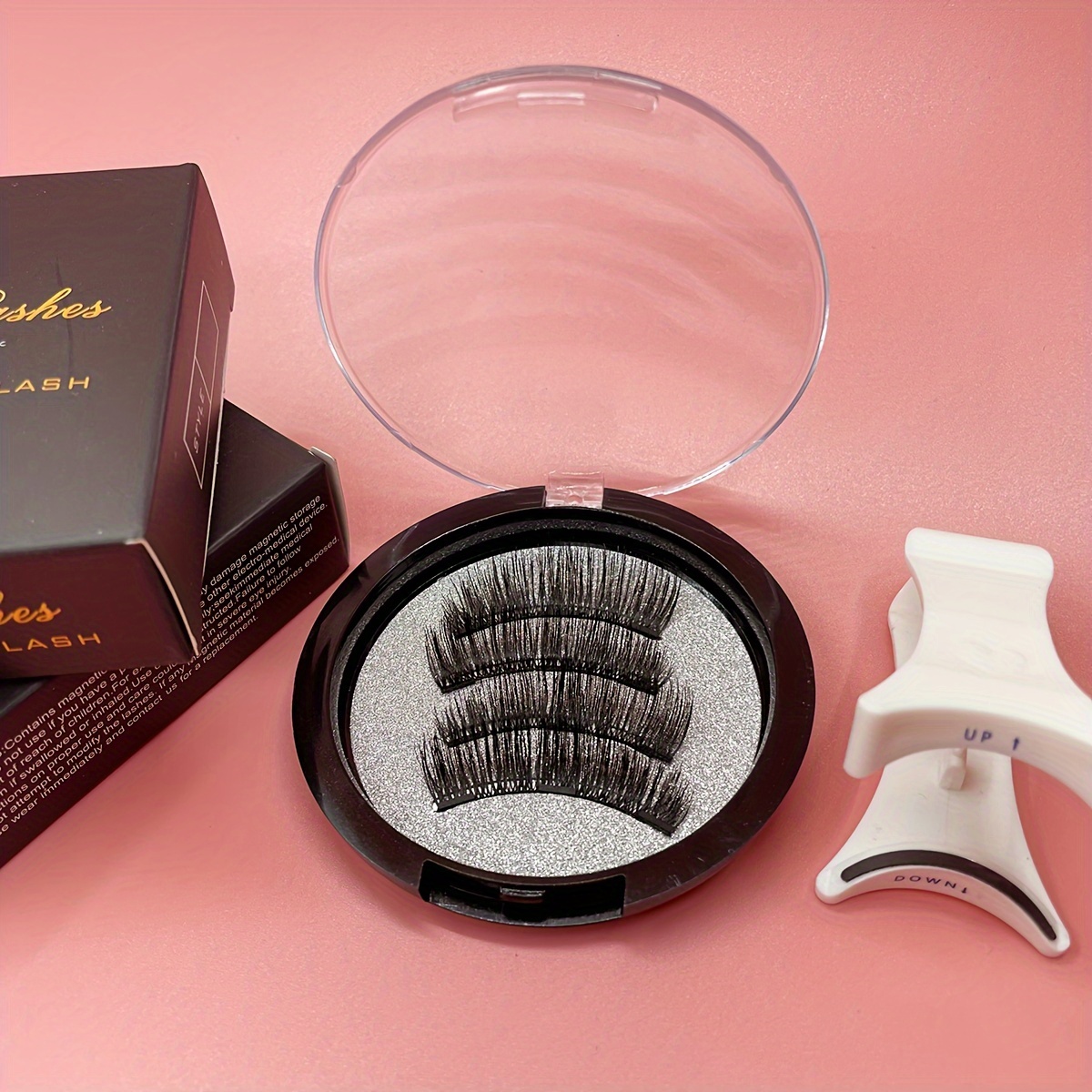 

Magnetic Eyelash Kit With Built-in Black Liner - Reusable, Thick & Natural Look, Includes 3 Magnets For Easy Application - Choose From 1 Or 2 Pairs