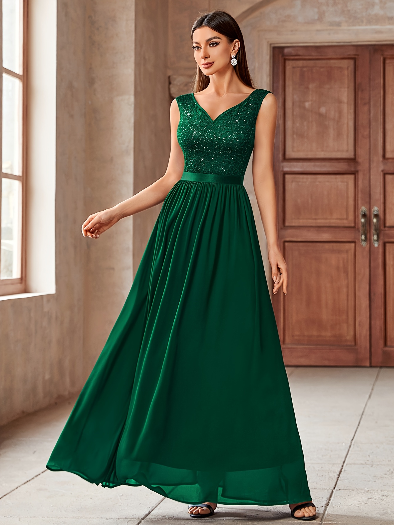 23221 womens elegant v neck sleeveless pleated maxi - Temu