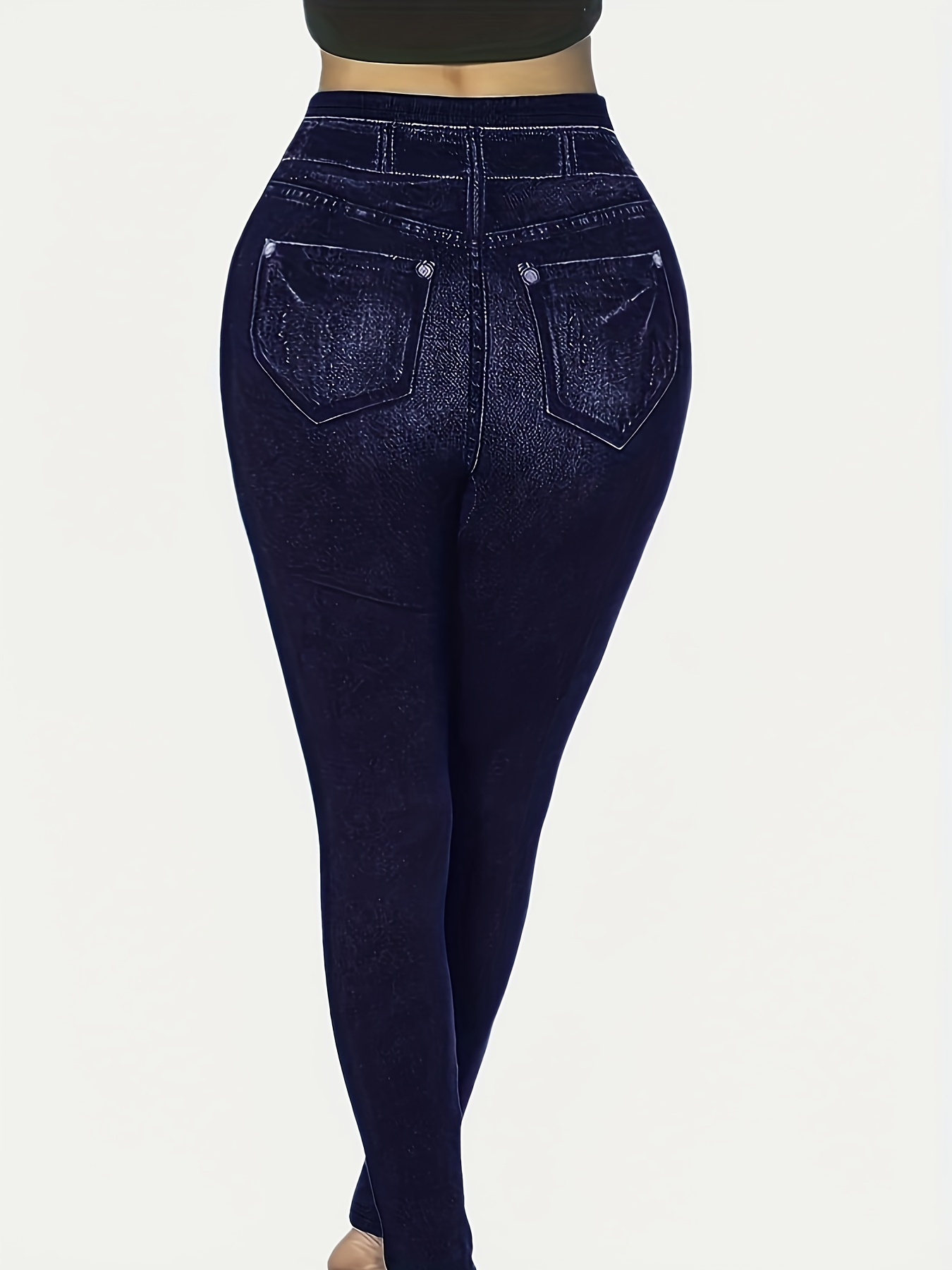 [Pantalon Imprimé - Non en Denim] Grande Taille - [Pantalon Imprimé - Non en Faux Denim] Grande Taille - Leggings Grande Taille avec Impression Numérique Effet Denim, Pantalons Longs, Non en Faux Denim