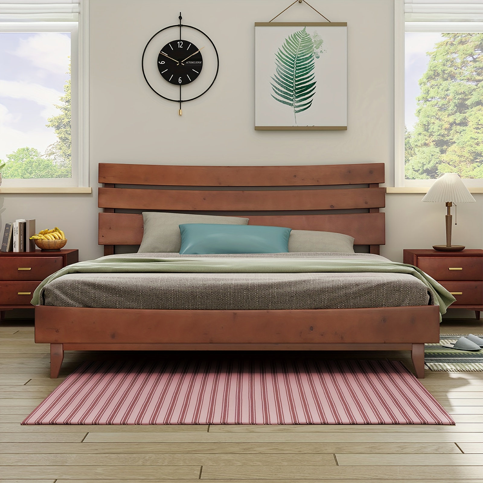 

Solid Wood Bed Frame With Headboard, 14 Inch Platform Bed With Wood Slats, Mid-century Style No Box Spring Needed, Easy Assembly, Queen King Size