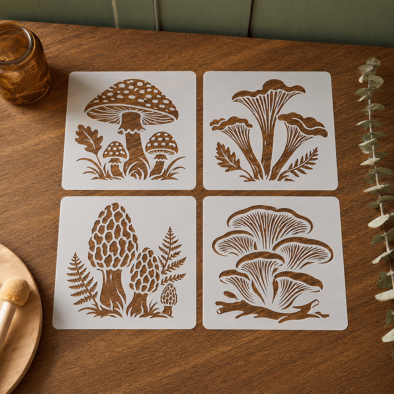 TEMU 4pcs Set Of Plant Hollow Painting Templates Reusable = Spray Painting Templates Handcraft Painting Stencil Templates Suitable For Wall Furniture