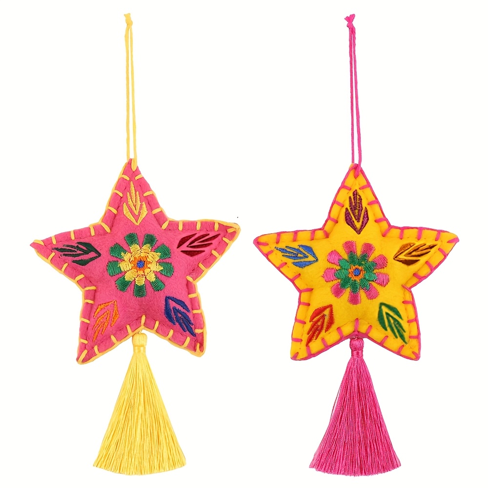 TEMU 2/3pcs Pink, Blue, Yellow Five-pointed Star And Heart Small Hanging Ornaments, Combo, Home Decor, No Power Needed, Suitable For Festivals,
