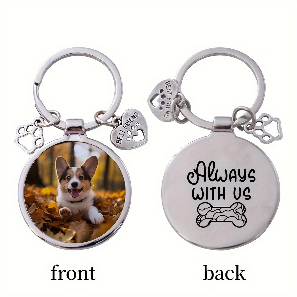 Image of 1pc Custom Pet Memorial Keychain - Laser-engraved Dog Photo & Paw Print Design, Durable Loss Sympathy Gift For Dog Lovers, Simple Elegant Memorial Keepsake For Remembrance, Dog Memorial Items